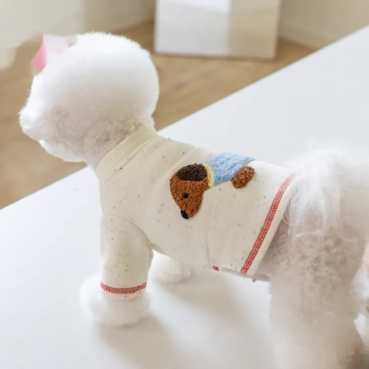 White cloth pet hoody with brushed finish for autumn and winter, sizes 2XS to 3XL