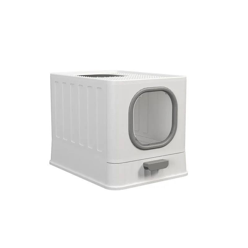 Fully enclosed plastic folding cat litter box in avian green, 51x38x39cm, with top closure