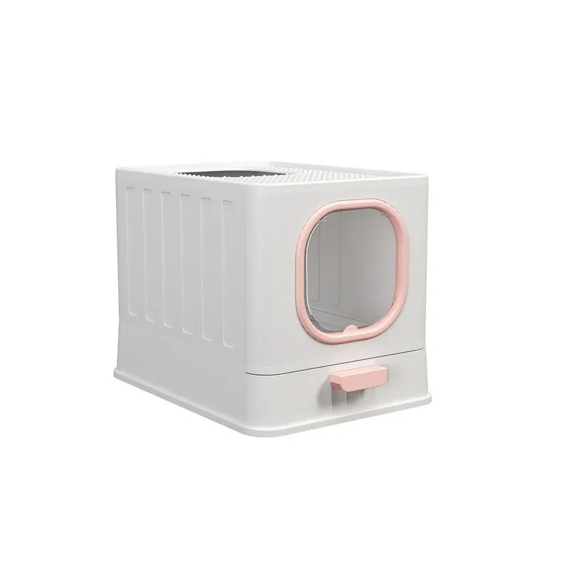 Fully enclosed plastic folding cat litter box in avian green, 51x38x39cm, with top closure