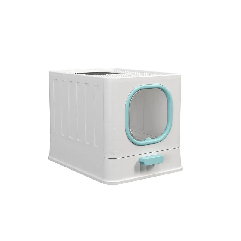 Fully enclosed plastic folding cat litter box in avian green, 51x38x39cm, with top closure