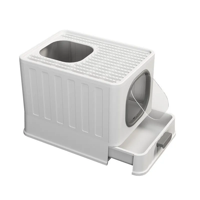 Fully enclosed plastic folding cat litter box in avian green, 51x38x39cm, with top closure