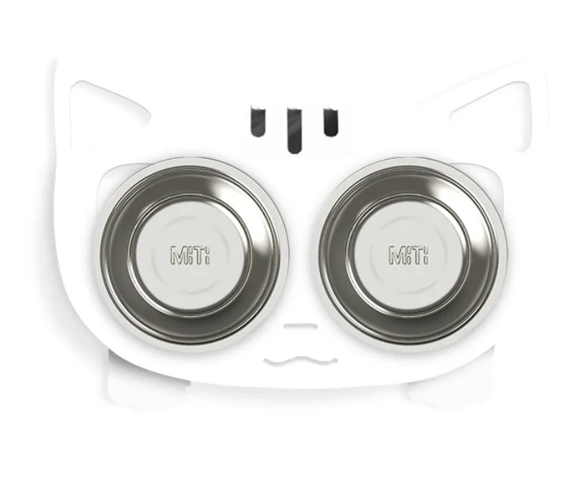 Anti-falling stainless steel cat dog feeding bowl with inclined design, 35x25x80cm, available in black