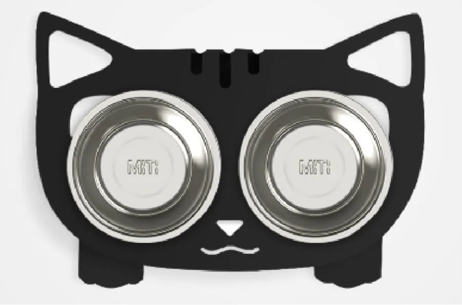Anti-falling stainless steel cat dog feeding bowl with inclined design, 35x25x80cm, available in black