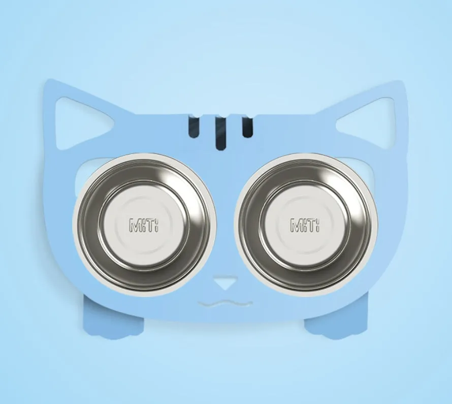 Anti-falling stainless steel cat dog feeding bowl with inclined design, 35x25x80cm, available in black