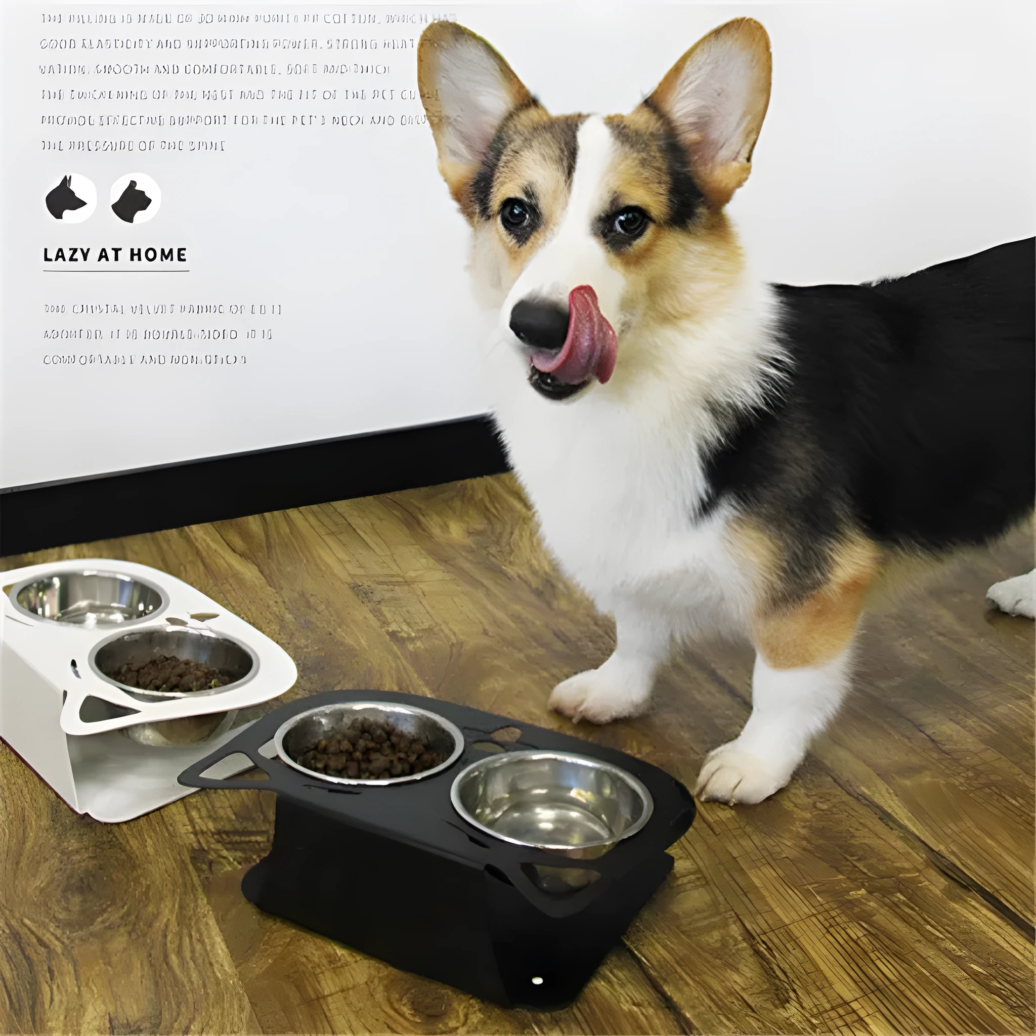 Anti-falling stainless steel cat dog feeding bowl with inclined design, 35x25x80cm, available in black