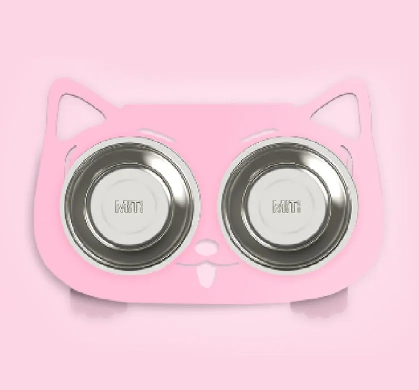 Anti-falling stainless steel cat dog feeding bowl with inclined design, 35x25x80cm, available in black