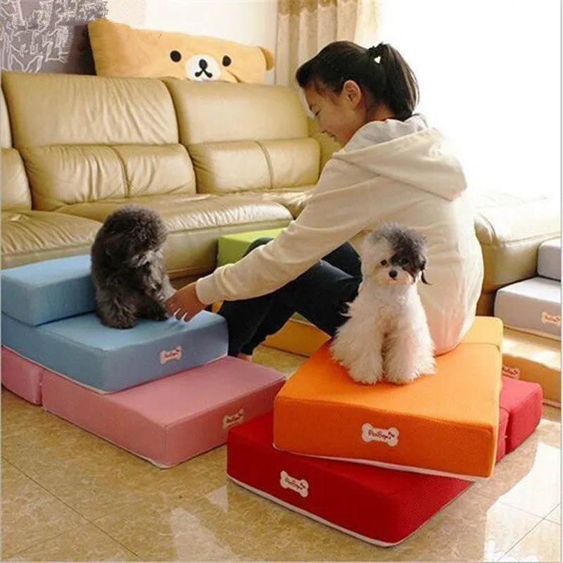 Black sponge foam pet stairs 67cm long for small dogs and cats on a light floor