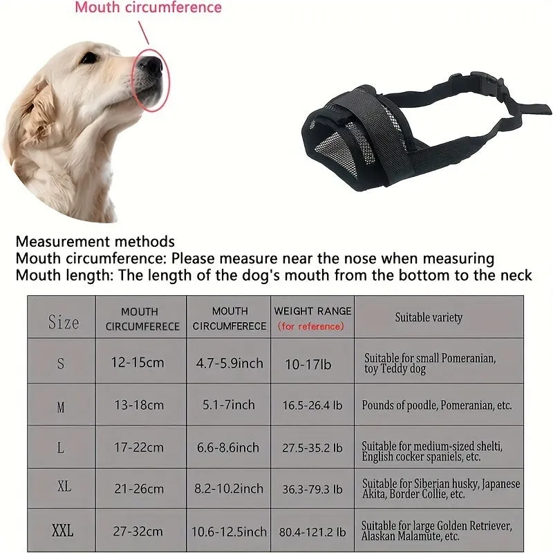 Black polyester dog muzzle anti-bite anti-bark with adjustable straps in five sizes L M S XL XXL