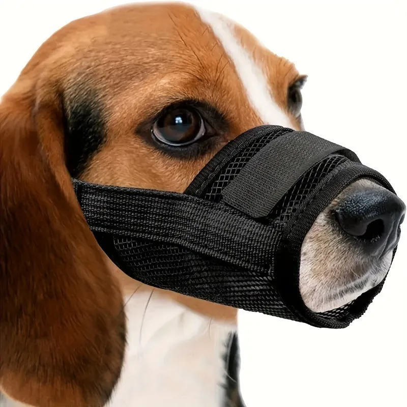 Black polyester dog muzzle anti-bite anti-bark with adjustable straps in five sizes L M S XL XXL
