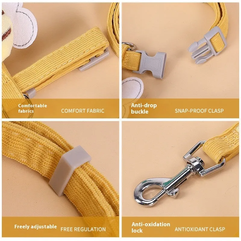 Pet hand holding rope set with chest strap, four colour options, sizes XS to M