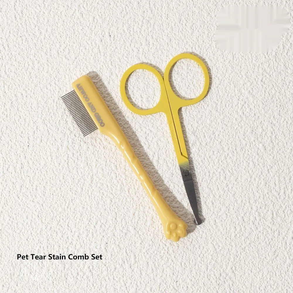 ABS pet grooming comb and scissors set for dogs, available in black, yellow, white, and green colours