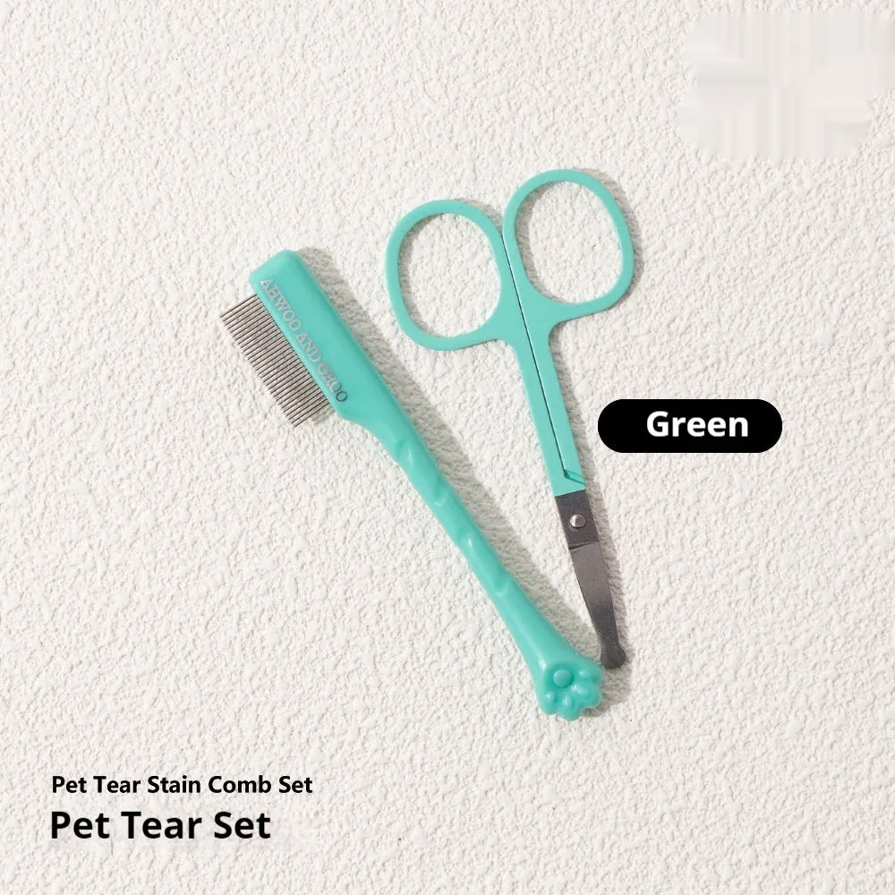 ABS pet grooming comb and scissors set for dogs, available in black, yellow, white, and green colours