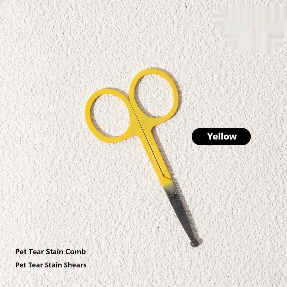 ABS pet grooming comb and scissors set for dogs, available in black, yellow, white, and green colours