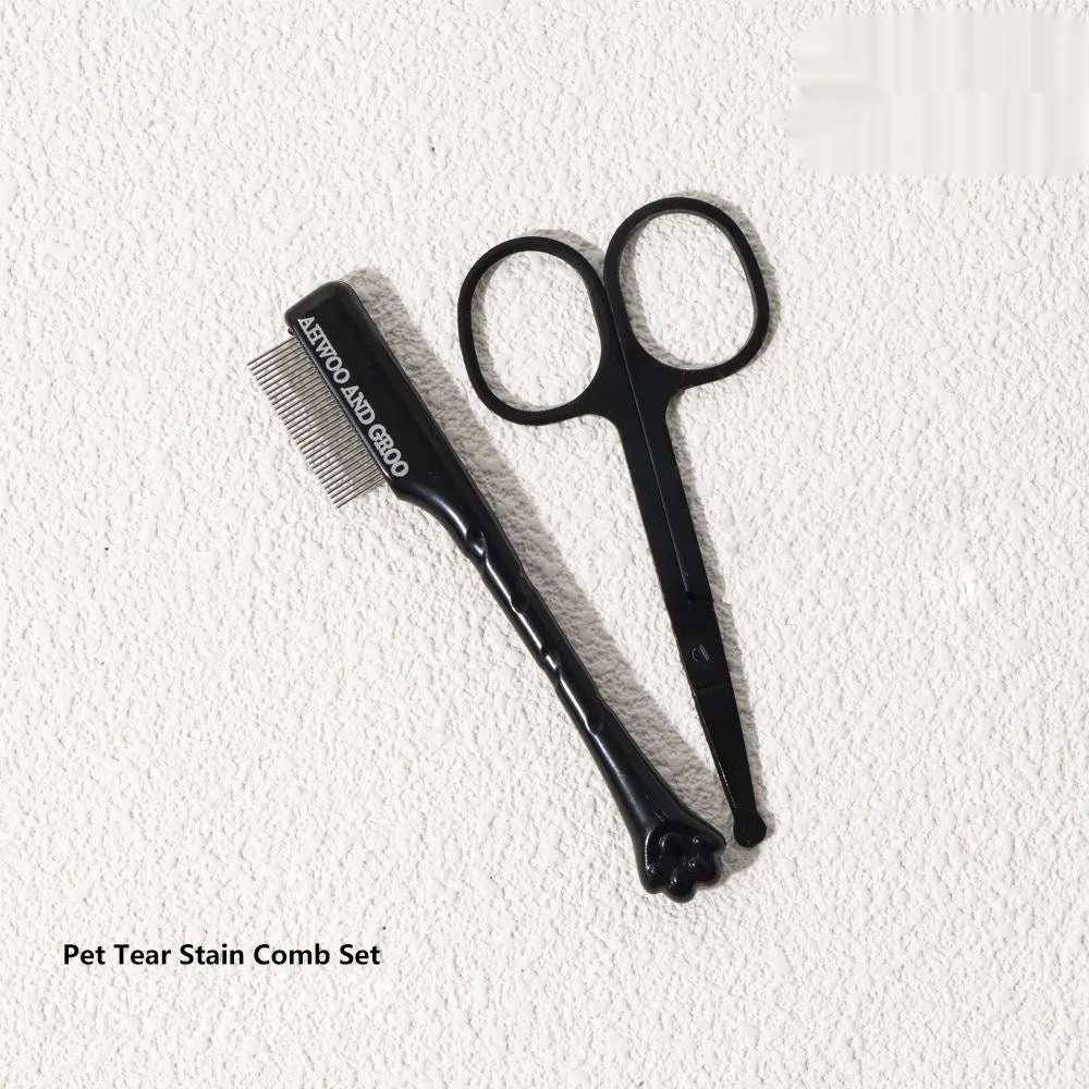 ABS pet grooming comb and scissors set for dogs, available in black, yellow, white, and green colours