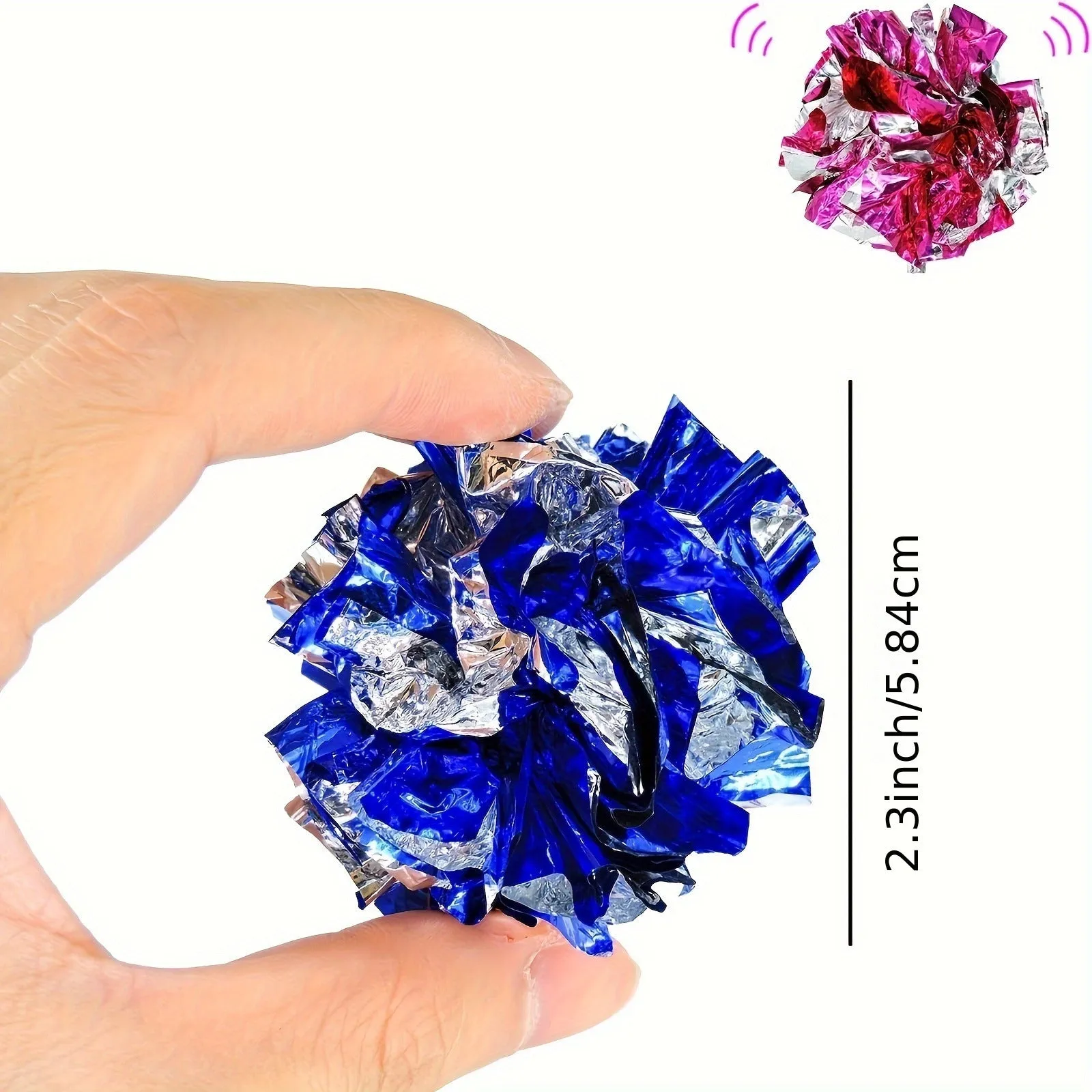 Cat toy ringing paper ball in random colour, approximately 5-6cm diameter, lightweight crinkle play ball