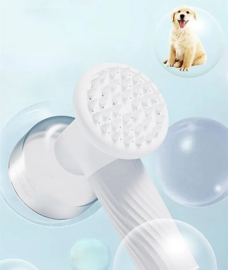 Automatic foaming dog cat bath brush with soap dispenser and silicone bristles, handheld and wireless, for pet grooming