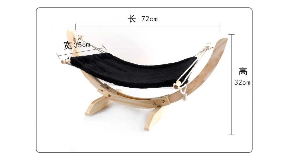 Cat hammock wooden bed with beige removable cushion on a radiator, providing a cosy perch for cats.
