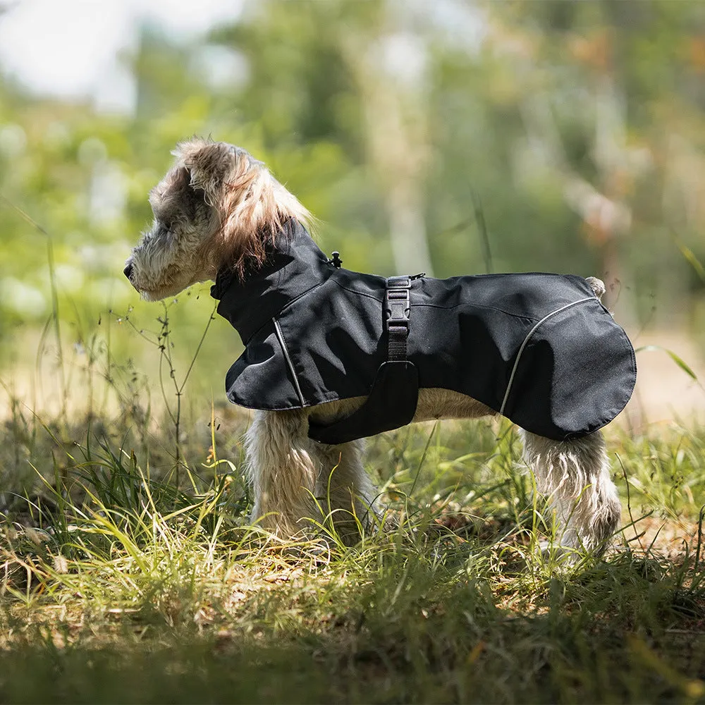 Waterproof polyester dog poncho in British style for small to medium dogs, available in multiple colours