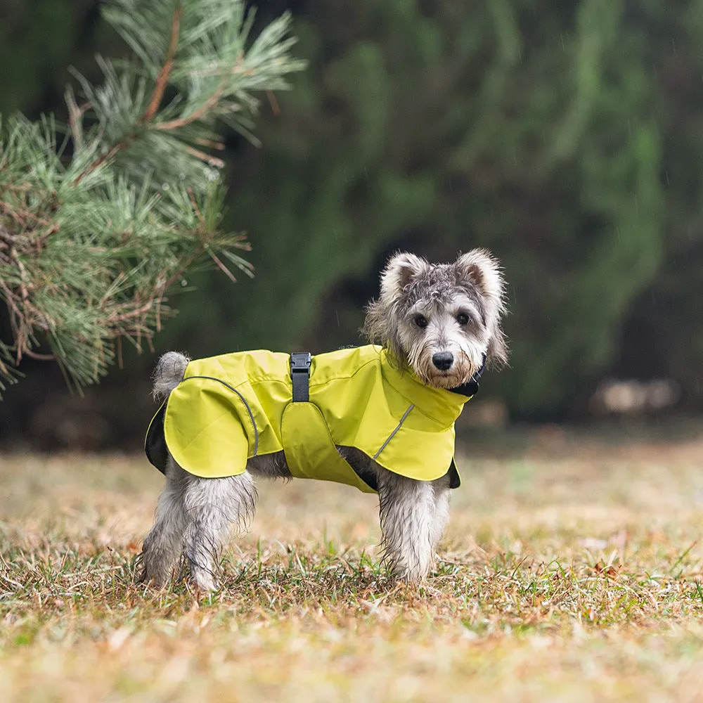 Waterproof polyester dog poncho in British style for small to medium dogs, available in multiple colours