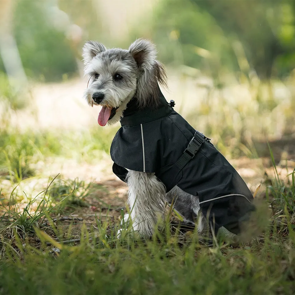 Waterproof polyester dog poncho in British style for small to medium dogs, available in multiple colours