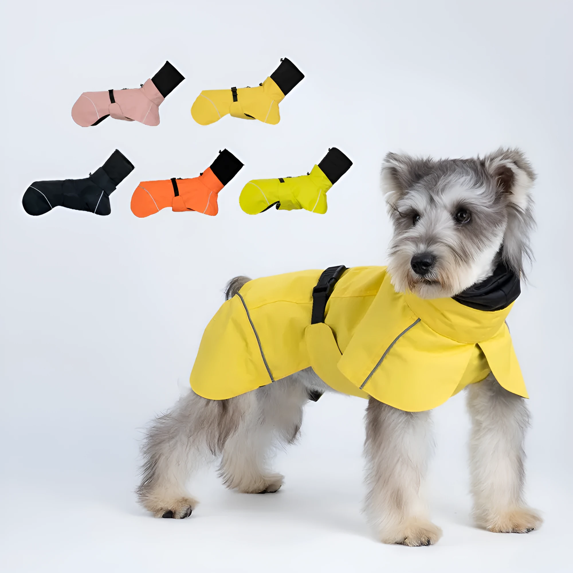 Waterproof polyester dog poncho in British style for small to medium dogs, available in multiple colours