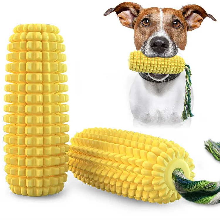 Yellow TPR simulation corn dog dog toy with bite-resistant properties