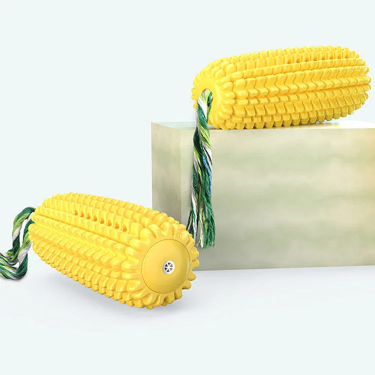 Yellow TPR simulation corn dog dog toy with bite-resistant properties