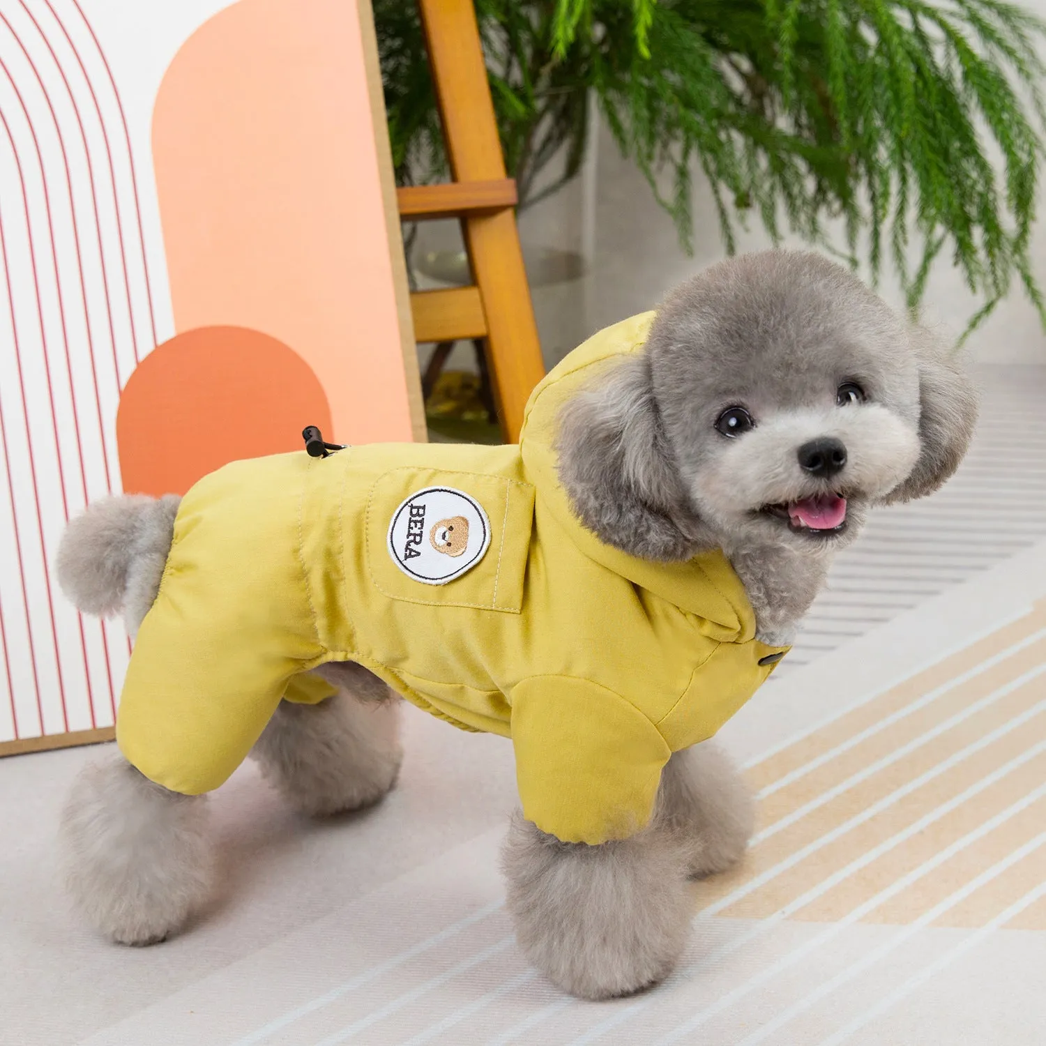 Dog in brown polyester casual autumn winter coat with casual fit