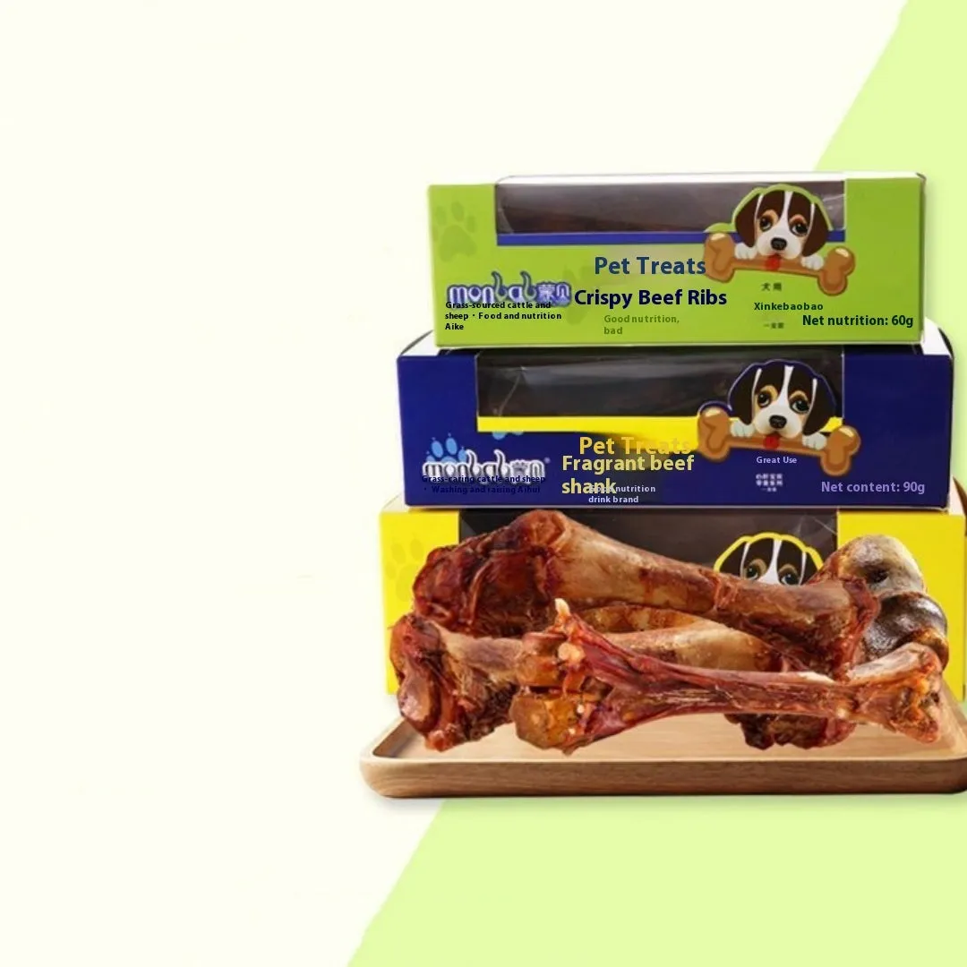 Natural beef marrow bone dog chew in three sizes small green medium blue large yellow for dental health
