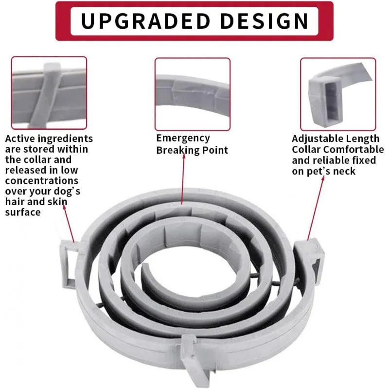 Waterproof adjustable insect repellent dog collar, grey plastic, 70cm length, for flea and tick removal