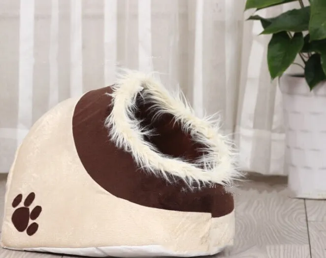 Cloth pet bed in khaki colour measuring 40 by 35 by 35 centimetres for small pets