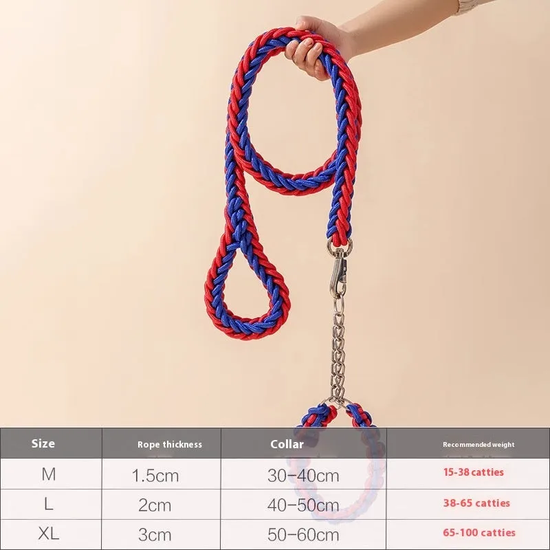 Nylon dog rope collar P chain set in black 1.2m length on surface with traction rope