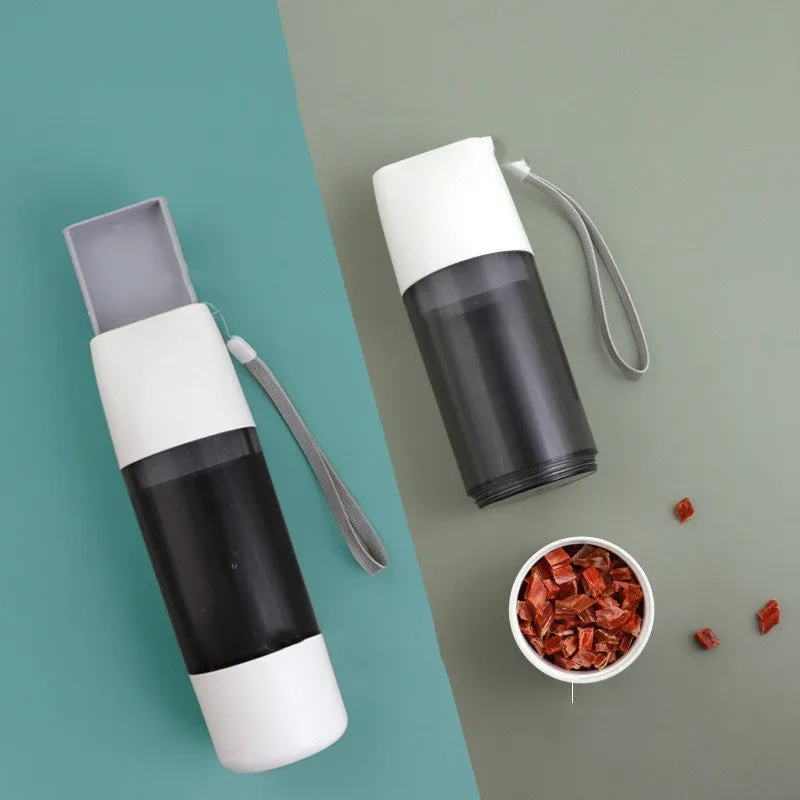 Portable dog water bottle with white food-grade ABS body and separate water and grain compartments