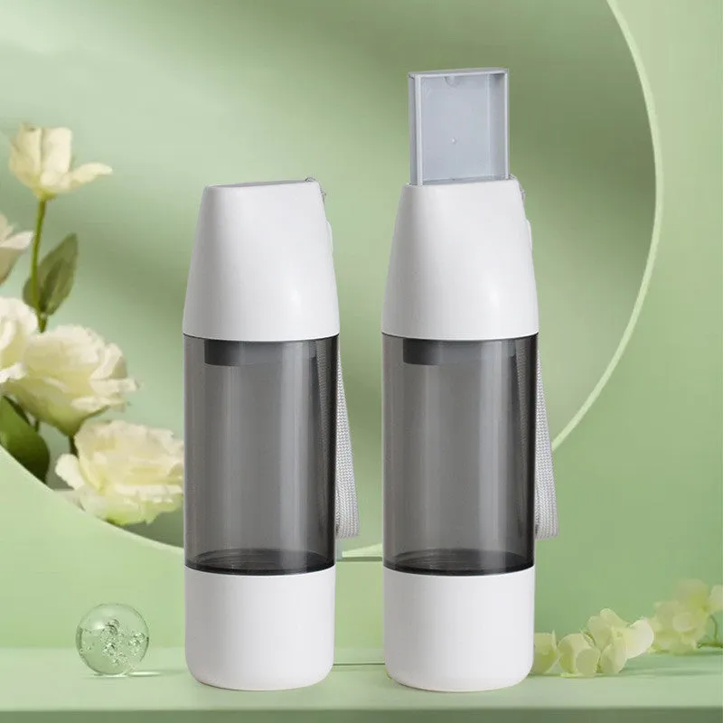 Portable dog water bottle with white food-grade ABS body and separate water and grain compartments