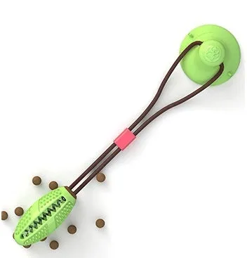 TPR suction cup dog toy with ball and serrated goal for teeth cleaning