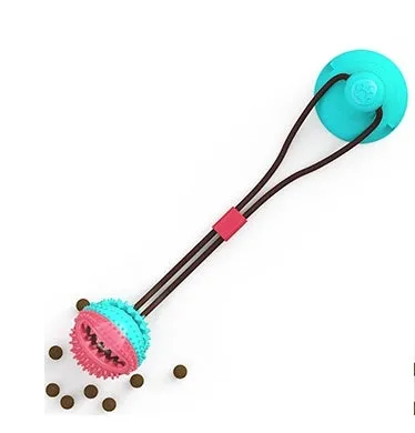 TPR suction cup dog toy with ball and serrated goal for teeth cleaning