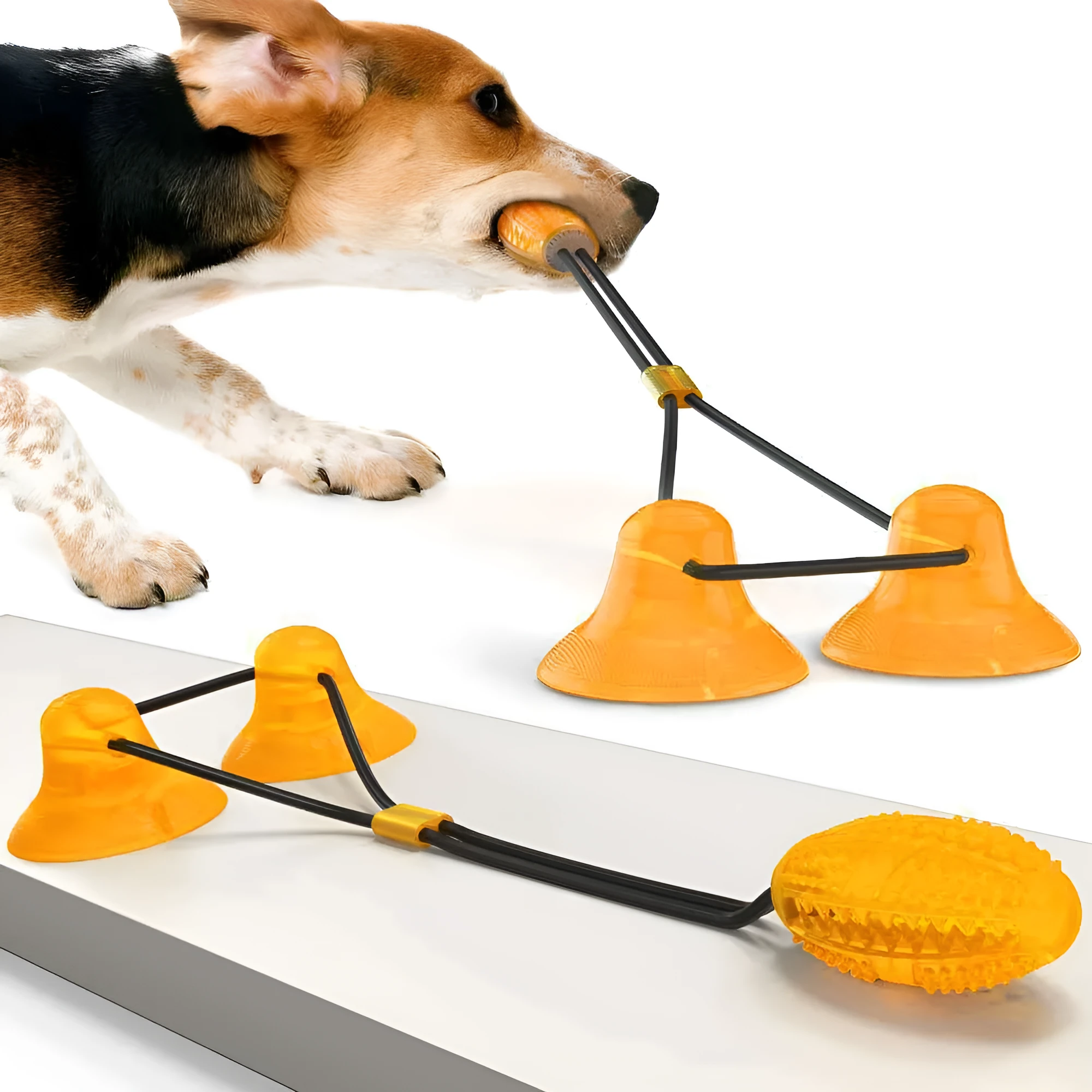TPR suction cup dog toy with ball and serrated goal for teeth cleaning
