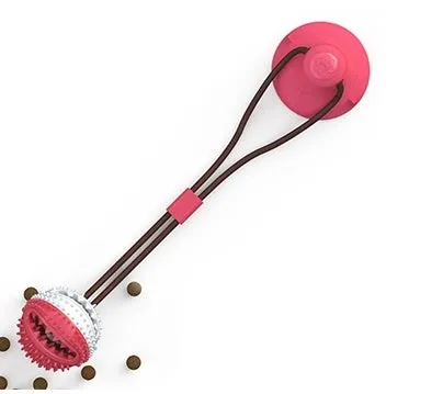 TPR suction cup dog toy with ball and serrated goal for teeth cleaning