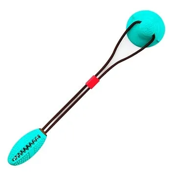 TPR suction cup dog toy with ball and serrated goal for teeth cleaning