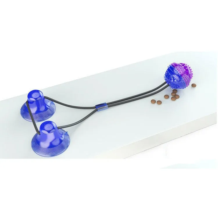 TPR suction cup dog toy with ball and serrated goal for teeth cleaning