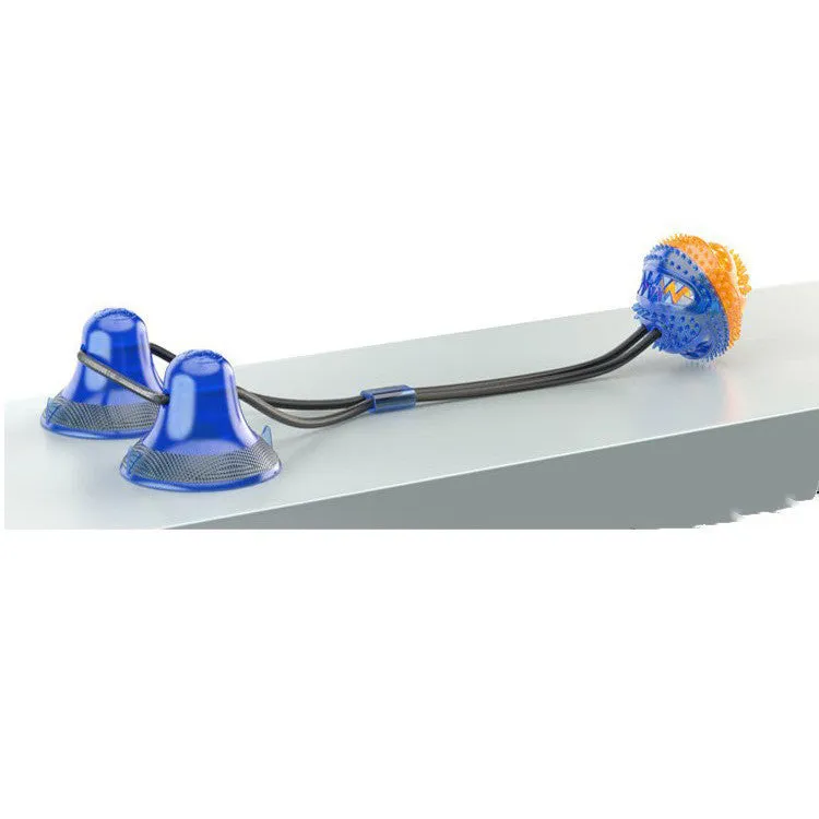 TPR suction cup dog toy with ball and serrated goal for teeth cleaning