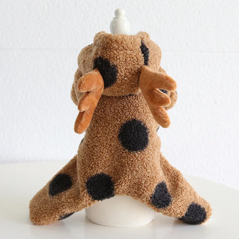 Polka dot elk couple design pet clothing for dogs and cats in skirt and four-leg styles