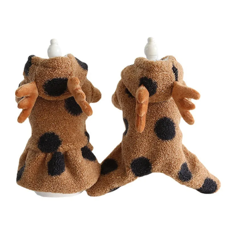 Polka dot elk couple design pet clothing for dogs and cats in skirt and four-leg styles