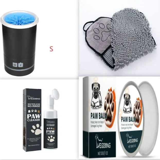Automatic pet foot washing cup with silicone brushes in three sizes for dogs and cats