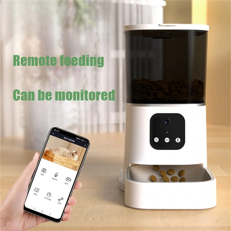 Dark green 6L WiFi automatic pet feeder with stainless steel bowl and digital control panel