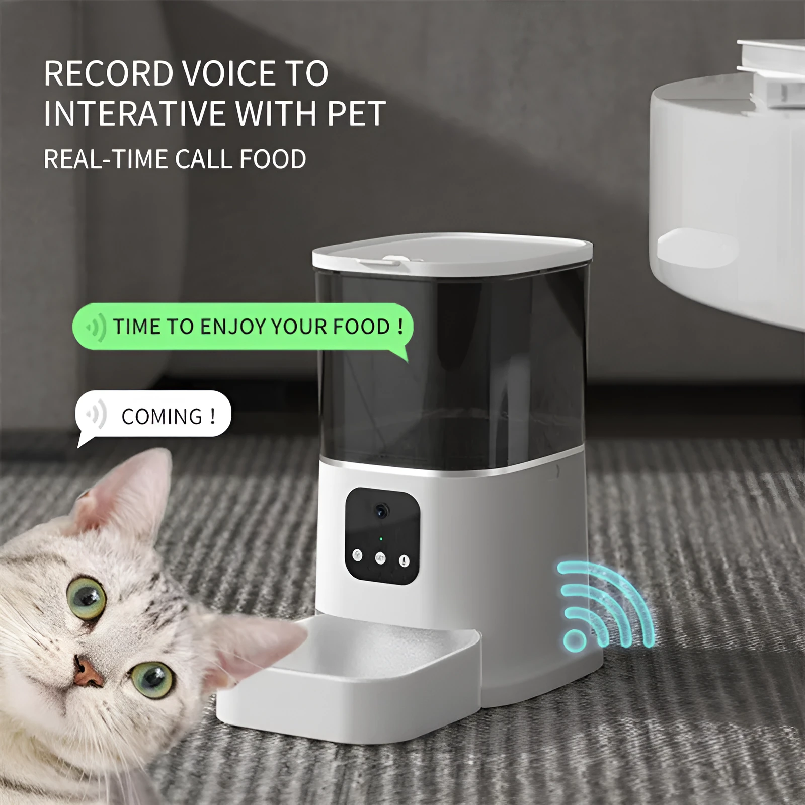 Dark green 6L WiFi automatic pet feeder with stainless steel bowl and digital control panel