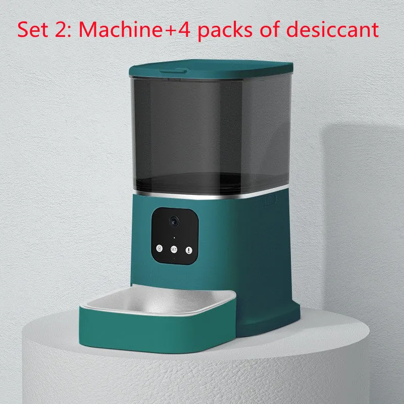 Dark green 6L WiFi automatic pet feeder with stainless steel bowl and digital control panel