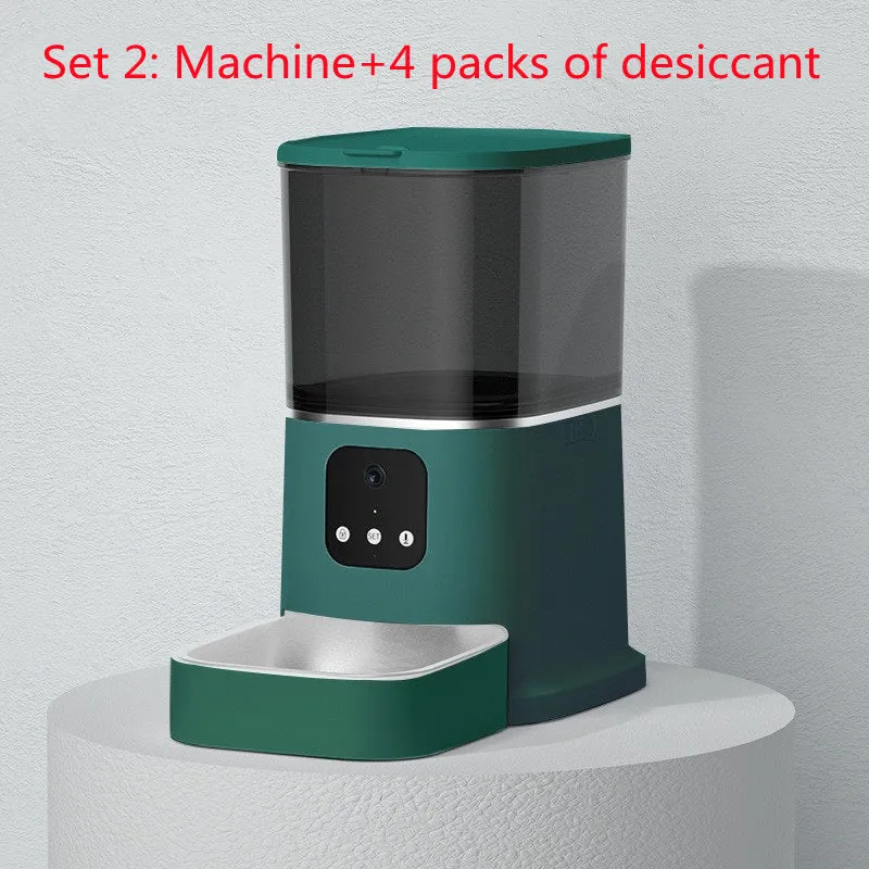 Dark green 6L WiFi automatic pet feeder with stainless steel bowl and digital control panel