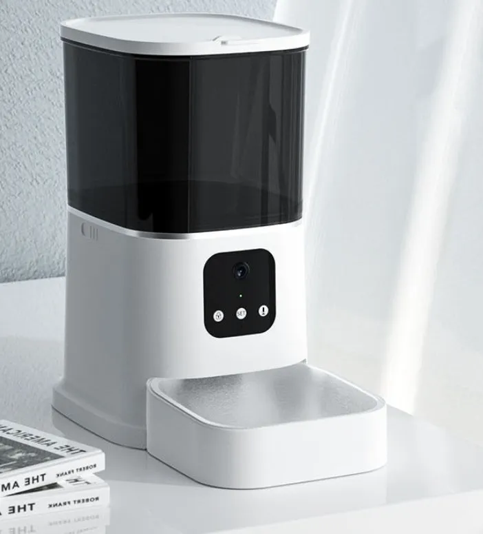 Dark green 6L WiFi automatic pet feeder with stainless steel bowl and digital control panel
