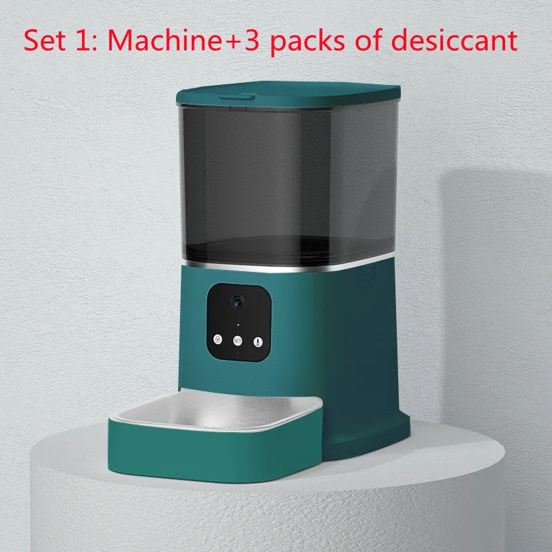 Dark green 6L WiFi automatic pet feeder with stainless steel bowl and digital control panel